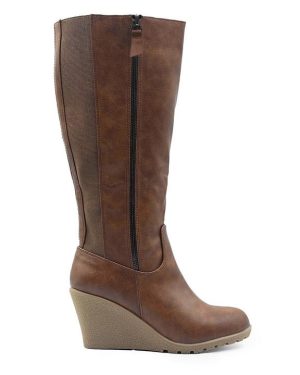 Wheres That From Brown Pu Lara Mid Calf Boots
