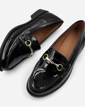 Wheres That From Cielo Wide Fit Round Toe Single Metal Bar Loafers - Black