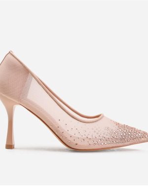 Wheres That From Delina Court Shoe With Diamante Detailing In Nude - DarkNude