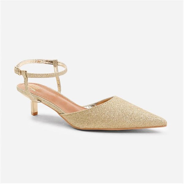 Wheres That From Malta Low Kitten Heels With Pointed Toe And Ankle - GoldFineGlitter