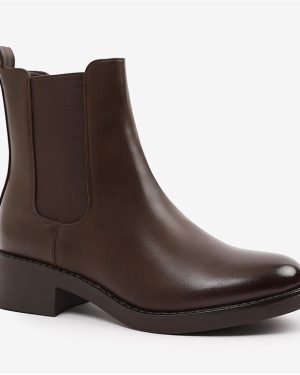 Wheres That From Olivia Wide Fit Ankle Boot With Elastic Panel And - Dark Brown PU