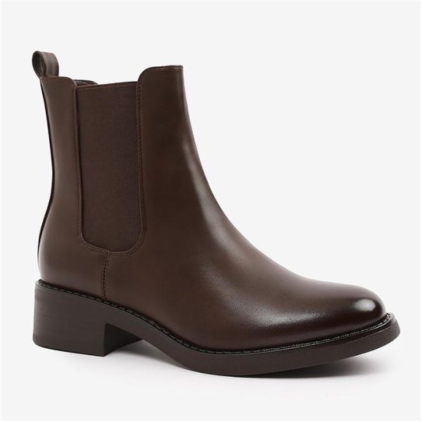 Wheres That From Olivia Wide Fit Ankle Boot With Elastic Panel And - Dark Brown PU
