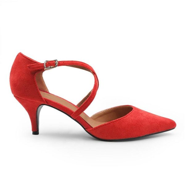Wheres That From Red Suede Kennedi Low Kitten Heels - RedSuede