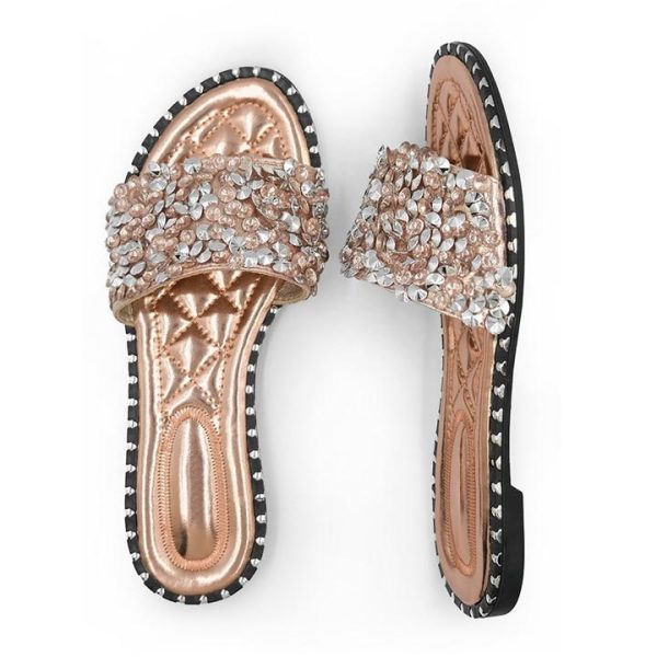 Wheres That From Rose Gold Belle Diamante Sparkly Flat Sliders - RoseGold