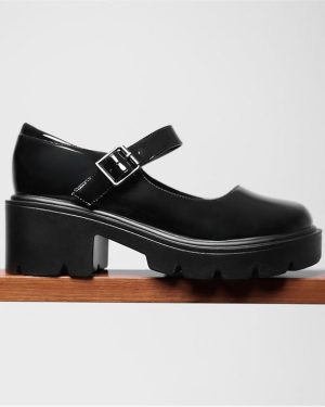 Wheres That From Rylee Chunky Platform Block Heel Retro Shoes In Bl - Black