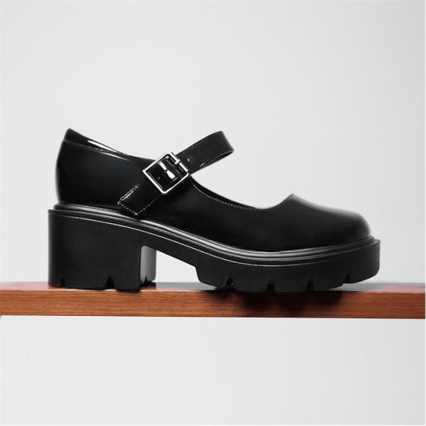 Wheres That From Rylee Chunky Platform Block Heel Retro Shoes In Bl - Black