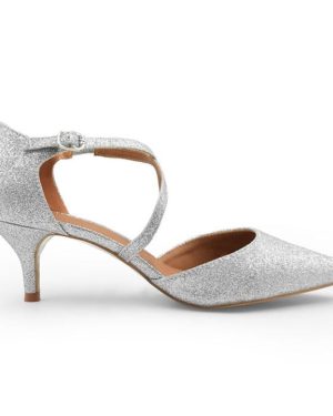 Wheres That From Silver Glitter Kennedi Low Kitten Heels - SilverGlitter