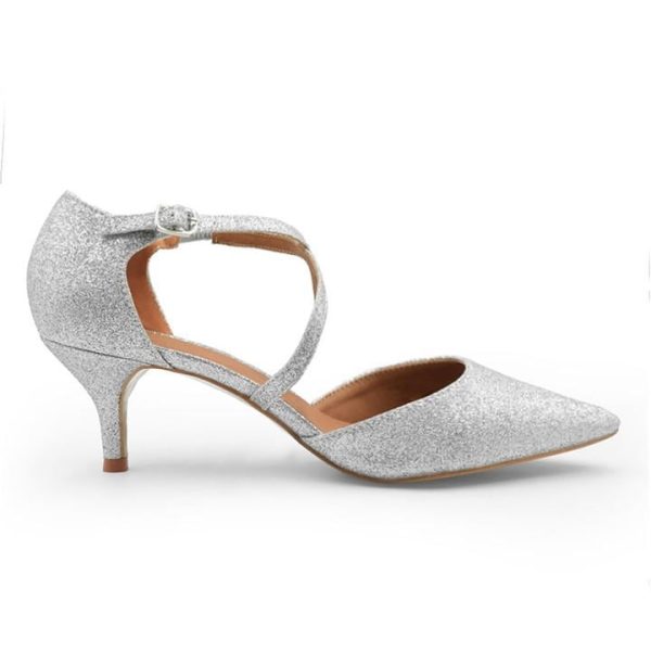 Wheres That From Silver Glitter Kennedi Low Kitten Heels - SilverGlitter
