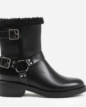 Wheres That From Wynter Wide Fit Ankle Boot With Buckle Detailing I - Black