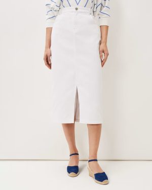 White Aubrey Denim Midi Skirt