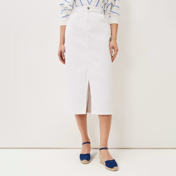 White Aubrey Denim Midi Skirt