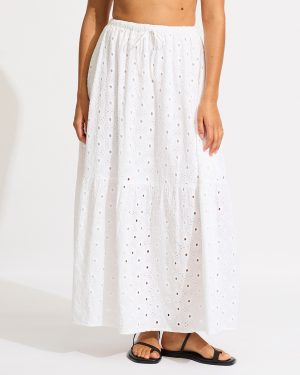 White Broderie Maxi Skirt