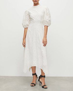 White Camila Asymmetric Broderie Dress