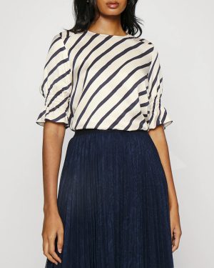 White Canto Striped Blouse