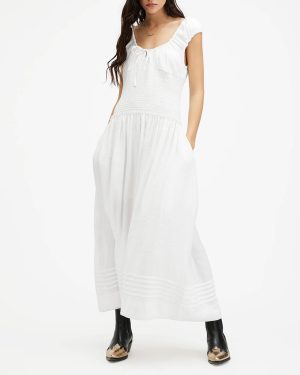 White Eliza Ruched Maxi Dress