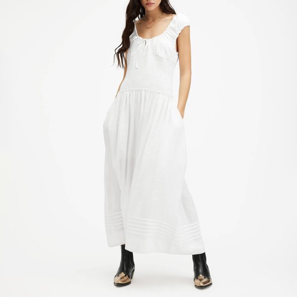 White Eliza Ruched Maxi Dress