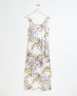 White Flower Square Neck Slip Dress