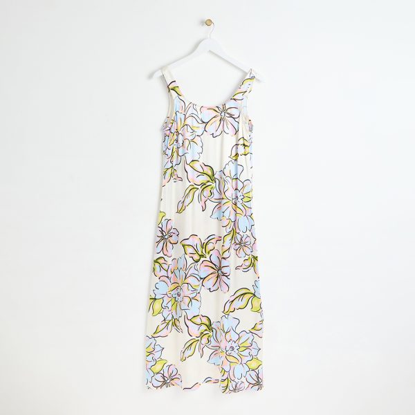 White Flower Square Neck Slip Dress