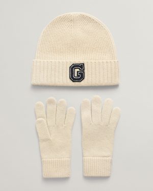 White G Beanie & Gloves Gift Set