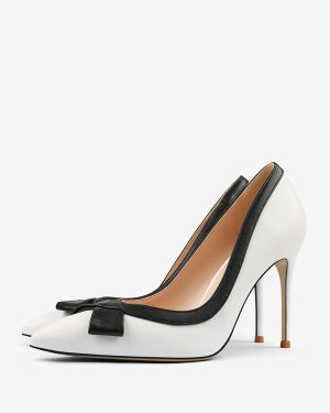 White High Heels Women Pointed Toe Bow Slip On Dress Shoes