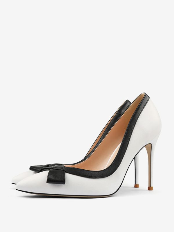 White High Heels Women Pointed Toe Bow Slip On Dress Shoes