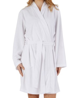 (White, Large - UK 16/18) Slenderella Ladies Floral Embossed Soft Fleece Wrap Dressing Gown