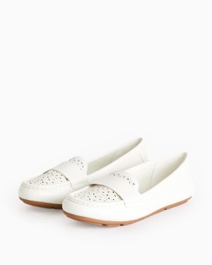 White Laser-Cut Driving Loafers
