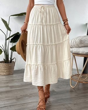 White Layered A-line Long Skirt 2025