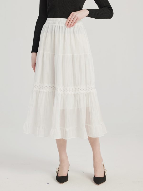 White Layered Skirt A-line Midi Skirt For Women 2025