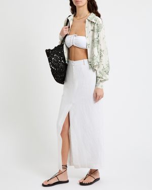 White Linen Pencil Skirt