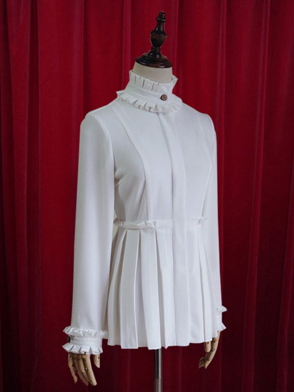 White Lolita Blouse Pleated Chic Cotton Blouse for Women
