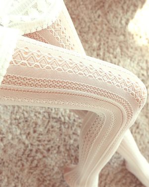 White Lolita Tights Synthetic Sweet Embroidery Printed