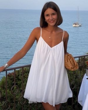 White Mini Slip Dress V-Neck Shift Dress For Summer Beach 2025