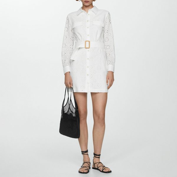 White Swiss Embroidered Shirt Dress