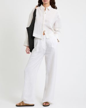 White Tailored Linen Trousers