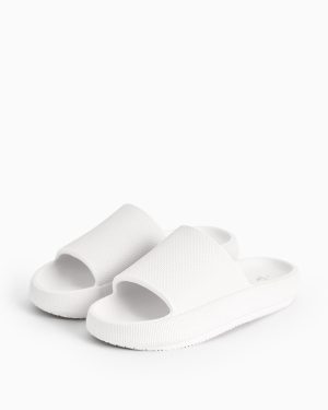 White Textured Chunky Sole Sliders