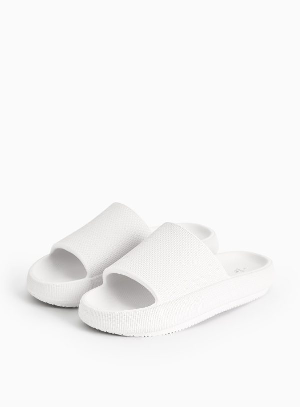 White Textured Chunky Sole Sliders