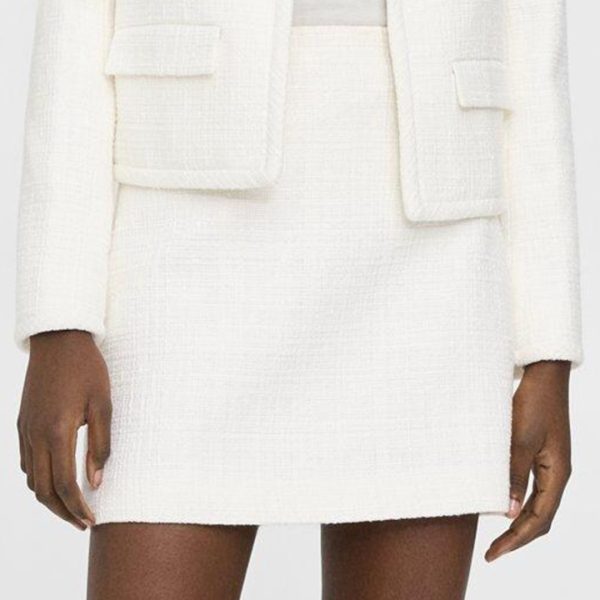 White Textured Cotton Blend Mini Skirt