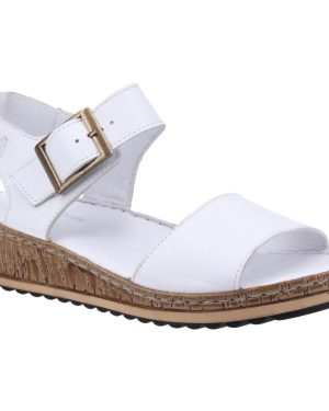 (White, UK 5) Hush Puppies Ellie Womens White Chunky Leather Wedge Sandals