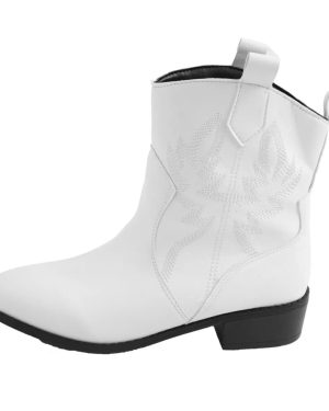 (White, UK 7 / EU 41) Womens Pointed Toe Cowgirl Cowboy Mid Calf Western Block Heel Ladies Boots Size
