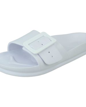 (White, UK 7) Ladies Spot On Flat Buckle Mules F00349