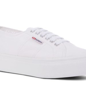 (White, Uk 8) Superga 2790 Cotw Linea Womens White Lace Up Chunky Platform Trainers Shoes