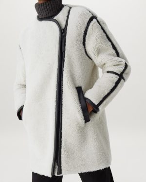 White and Black Shearling Coat