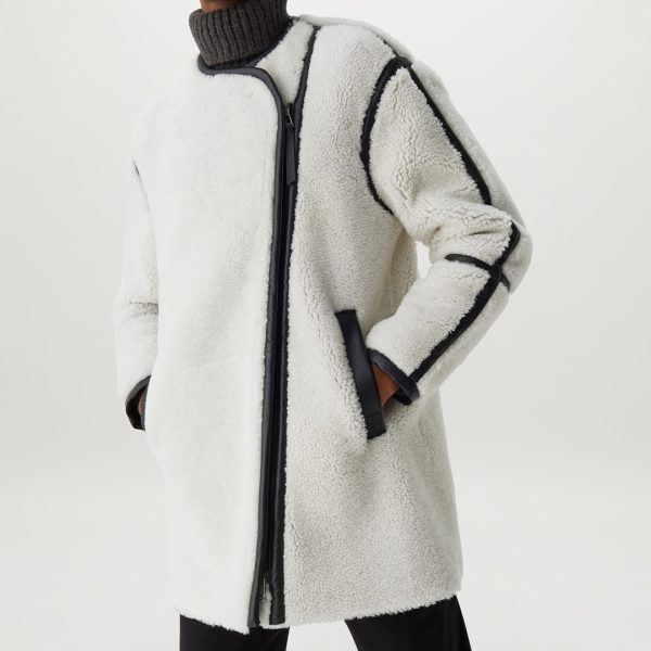 White and Black Shearling Coat