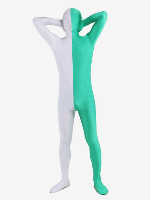 White and Green Two Tone Zentai Suit Full Body Lycra Spandex Bodysuit