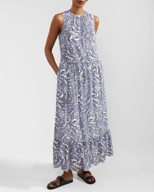 White/Blue Harper Peplum Dress