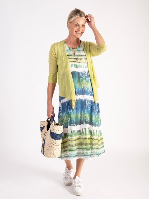 White/Lime Multi Stripes Mesh Cut-Out Detail Dress - Bold & Contemporary Style