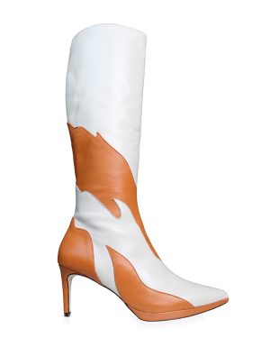 White/Orange Wanda Heeled Long Boot