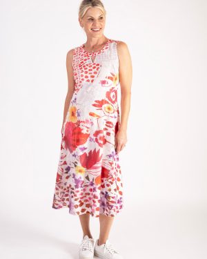 White/Red Floral Bouquet Mesh Dress with Stunning Cut-Out Detail