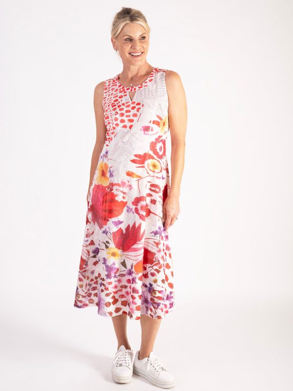 White/Red Floral Bouquet Mesh Dress with Stunning Cut-Out Detail